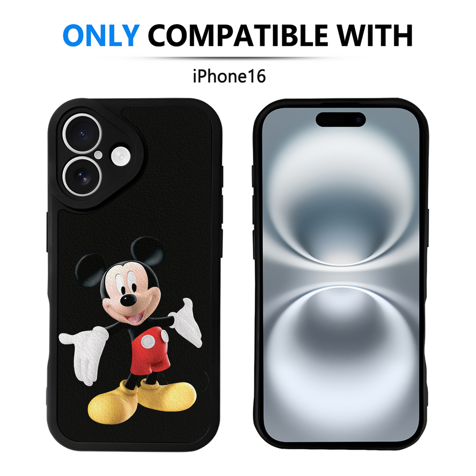 （画像用） ミッキーマウス Mickey Mouse 【iPhone 16シリーズ対応】シリコンスマホケース（レザー調） 材質：シリコン